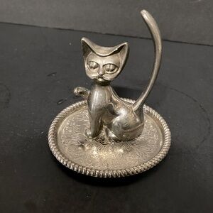 Vintage Silver Cat Figurine Trinket Holder/ Ring Holder